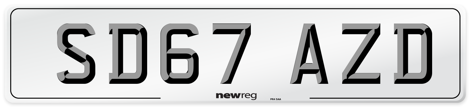 SD67 AZD Number Plate from New Reg